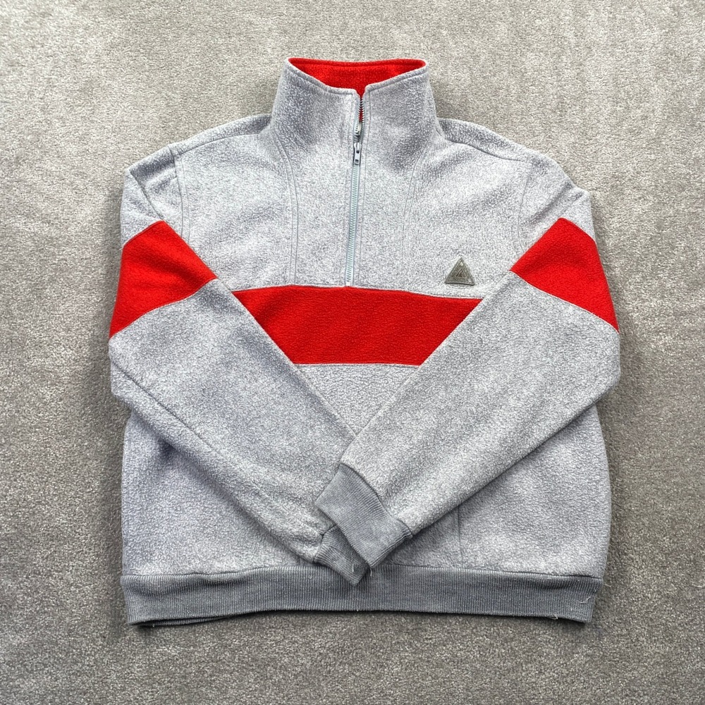 Pacific Trail Mens XL Quarter Zip Fleece Pullover Grey Red Colorblock Logo Patch
